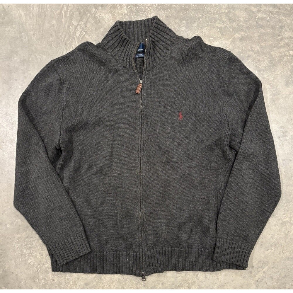 Polo Ralph Lauren Sweater Mens XL Exclusive Of Decoration Gray Full Zip Pony